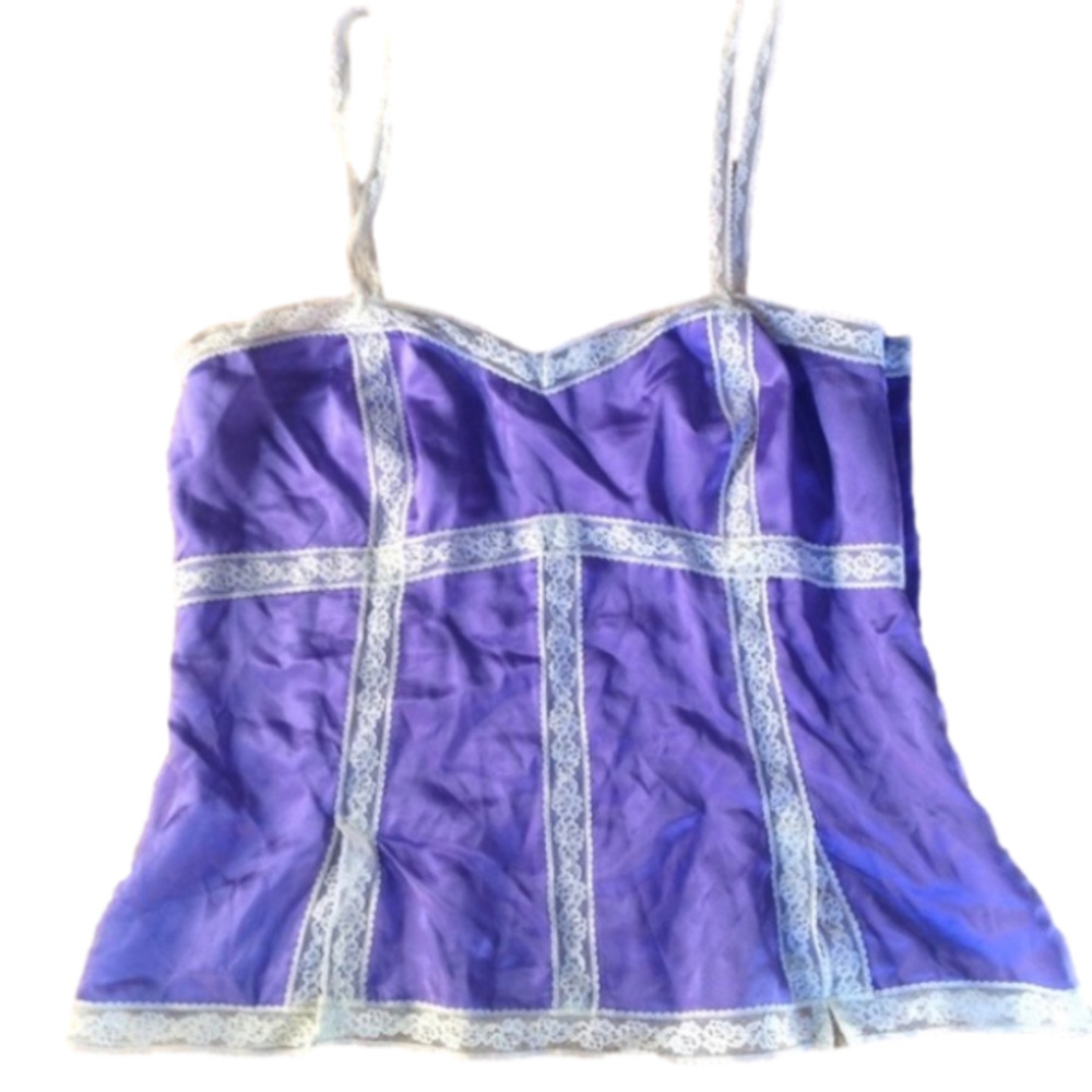 FREE WOMAN 100% Silk and lace camisole, purple, small - Picture 5 of 14